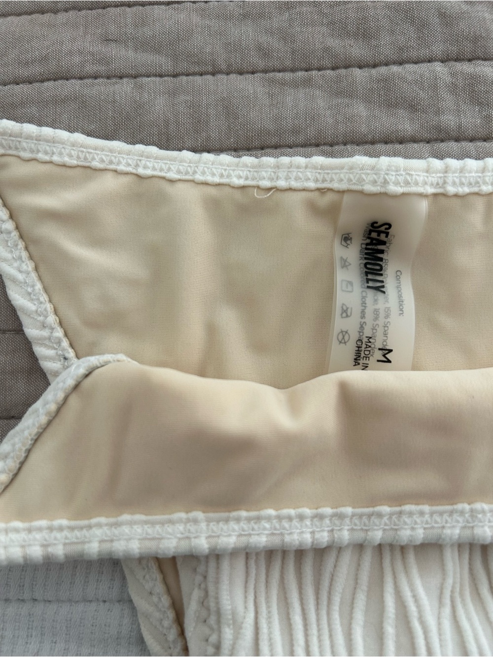 Cream Textured Ruffle Triangle Bikini Set - SEAMOLLY - Picture 5 of 5